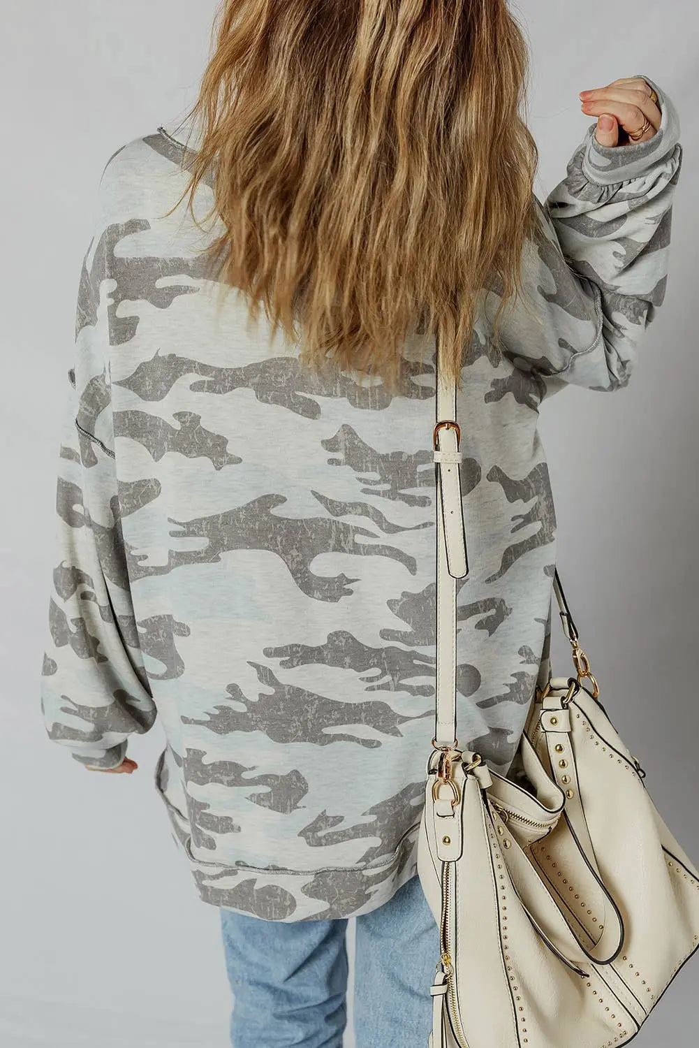 LDC Retro Camouflage Print Exposed Seam Patchwork Sweatshirt Little Daisy Closet