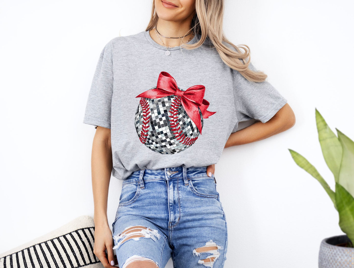 Baseball sequin red bow