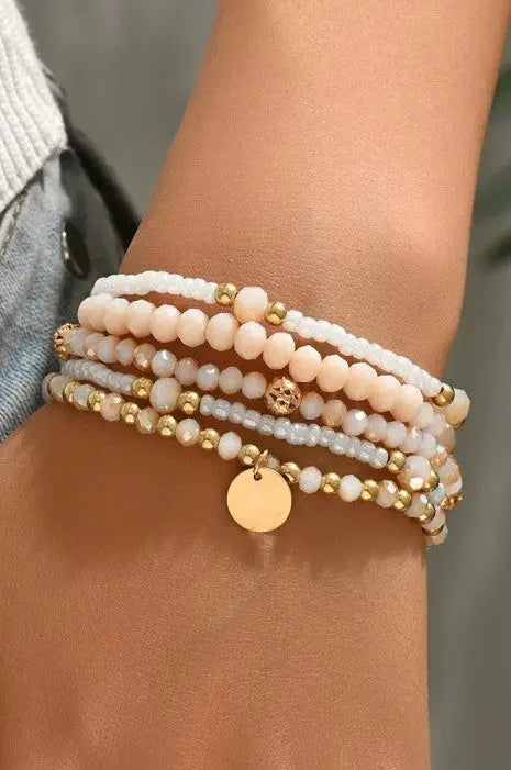 Multilayer Beaded Chain Disc Charm Bracelet Branded By Barta