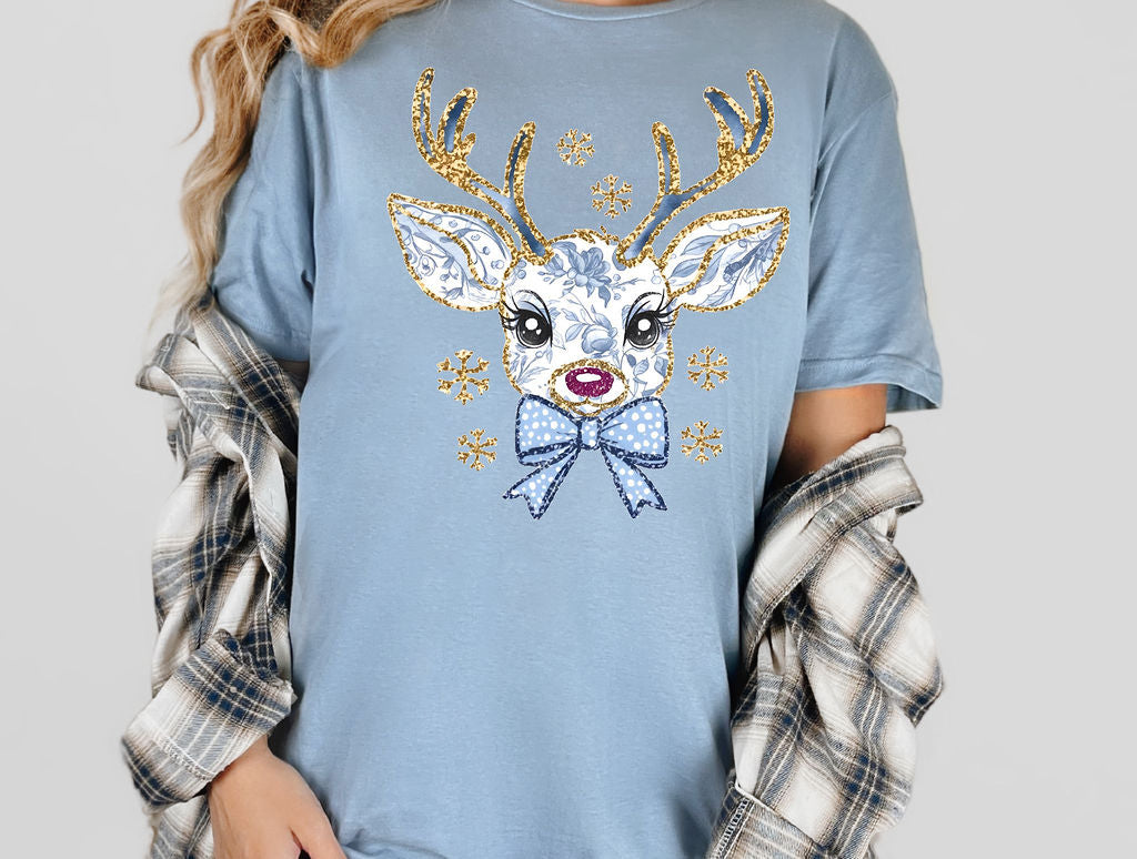 Reindeer Blue and White Floral