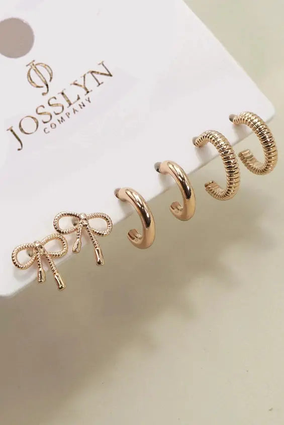 Mini Bow Huggie Hoop Trio Earrings Branded By Barta