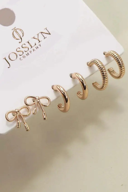 Mini Bow Huggie Hoop Trio Earrings Branded By Barta