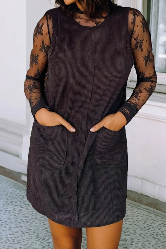 LDC Corduroy Sleeveless Patched Pockets Mini Dress Little Daisy Closet