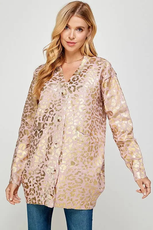 Golden Foil Animal Print Women's Cardigan Twentyten