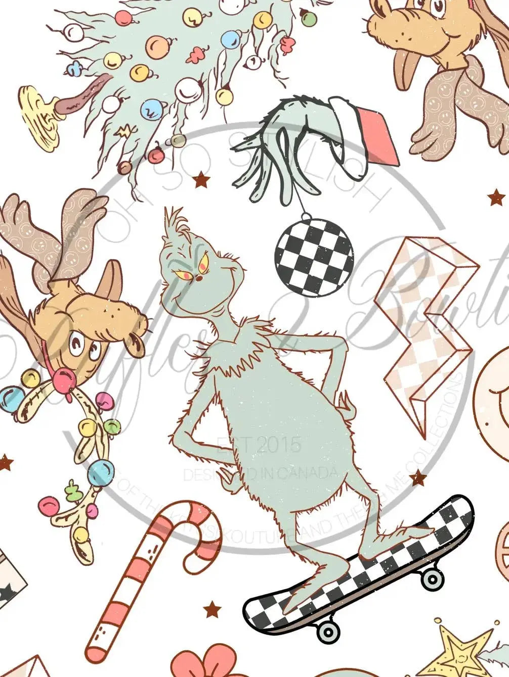 Kids Christmas 2 Pc Pajamas - Pastel Grinch Skateboard Rufflеѕ & Bоwtіеѕ - Affordable Boys & Girls Clothing