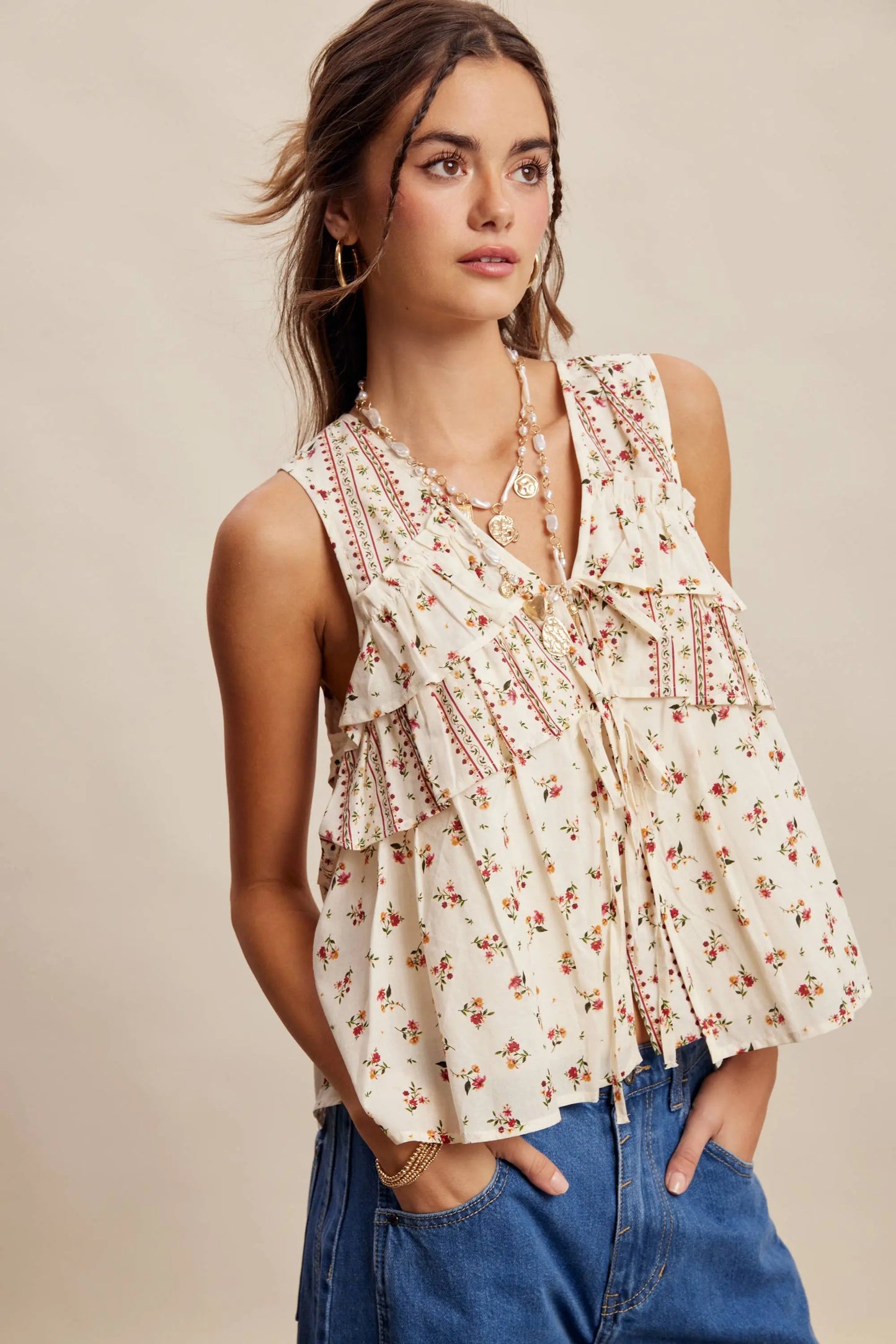 Floral Tiered Ruffle Tie-Front Top LT1465 Listicle