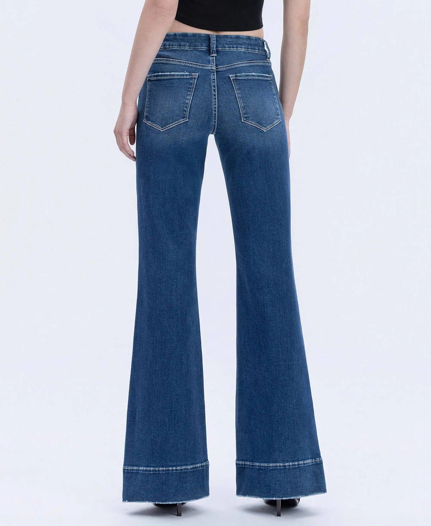HIGH RISE SEAMLESS WB TROUSER HEM EASY FLARE JEANS T6882 VERVET by FLYING MONKEY
