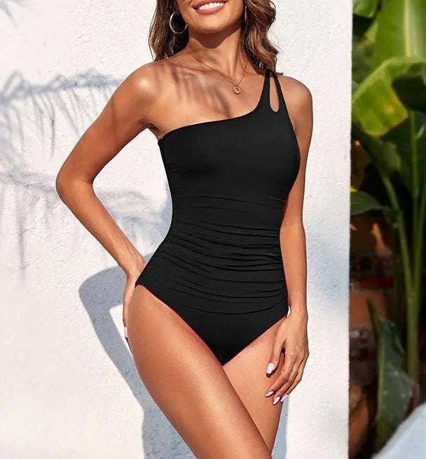 Sea bikini one-shoulder one piece swimsuit HIDDENBRAND