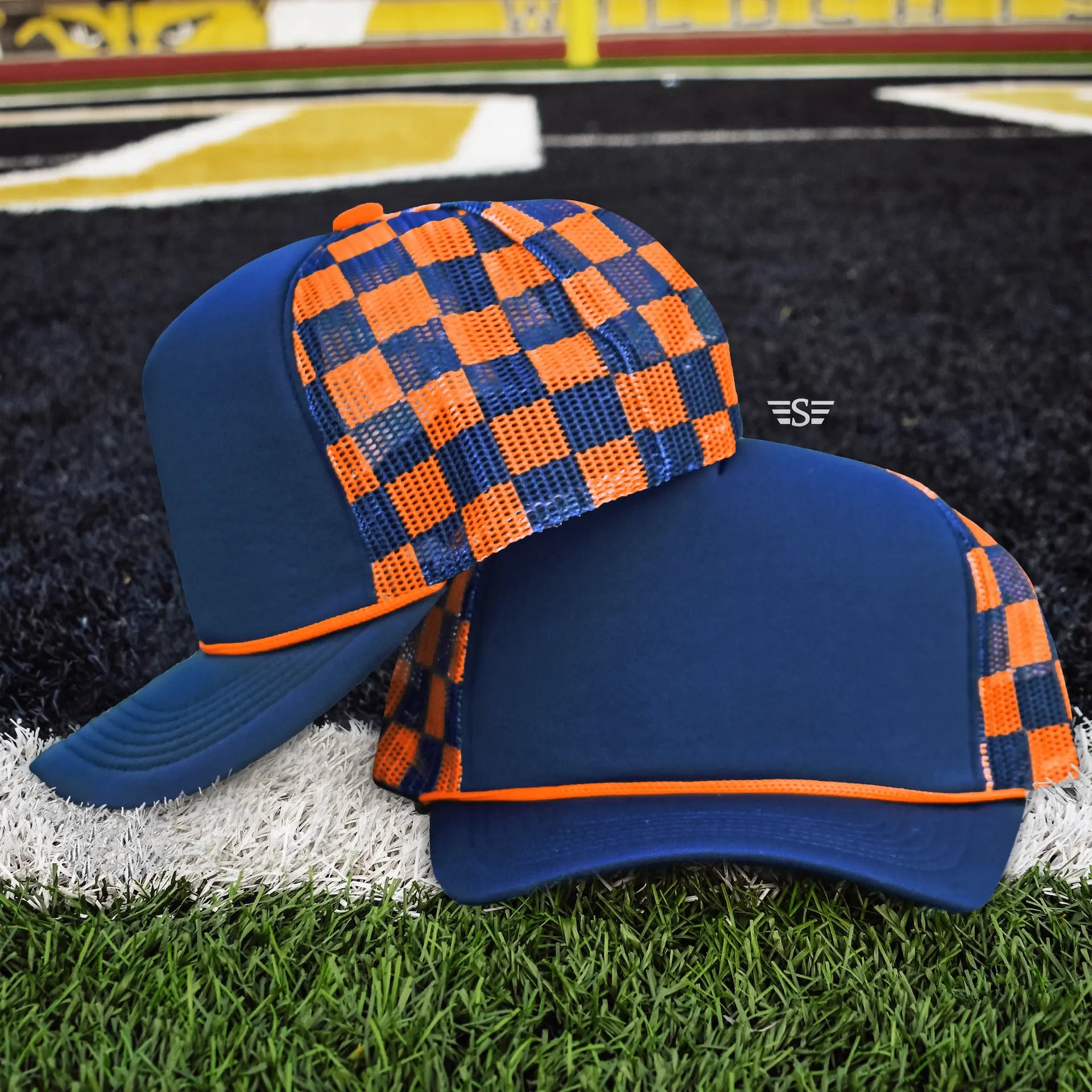Checkered Mesh Back Foam Trucker Cap Flying S Company