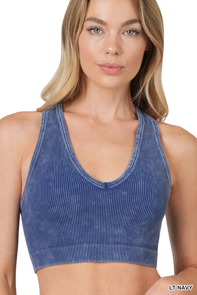 Washed rib Seamless Racerback Bra - Branded By Barta