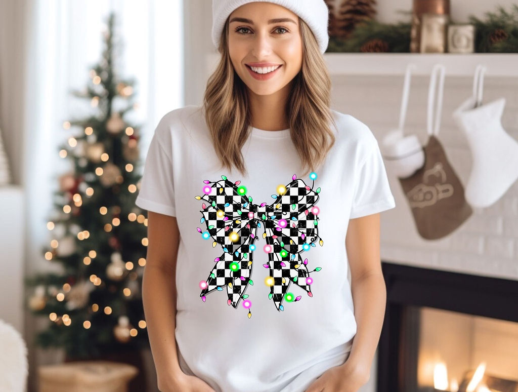 Checkered Bow Christmas Lights