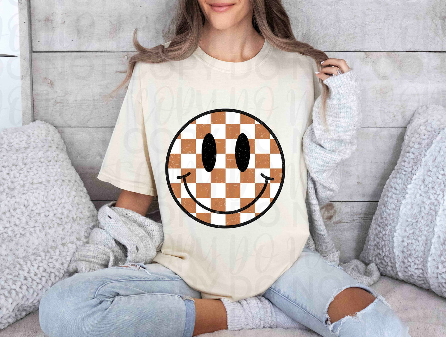 Checkered Smiley Orange and White