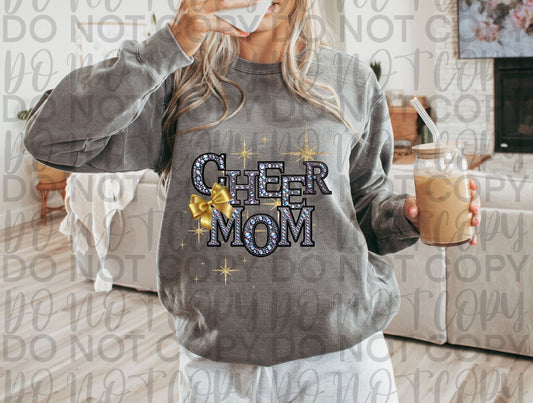 Cheer mom rhinestone gold bow