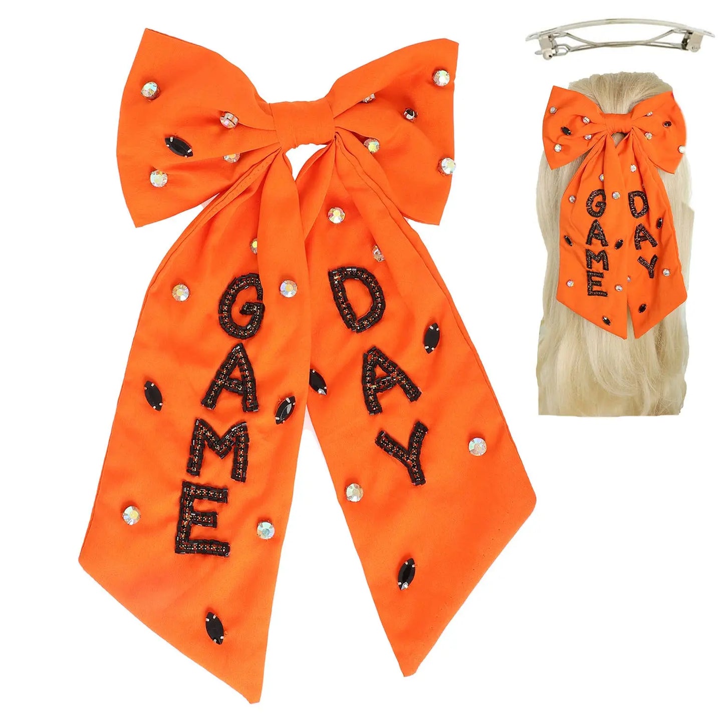 Game Day Bead Gemstone Bow Barrette Hair Clip SP Sophia Collection