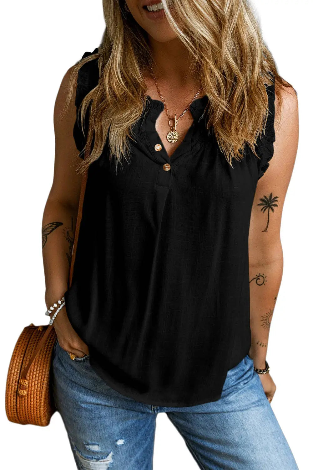 Ruffle Trim Tank Top - Branded By Barta
