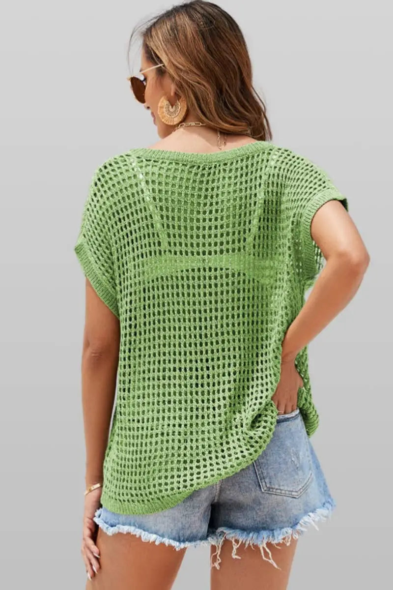 BEACH SEXY KNIT CUT-OUT BATSLEEVE TOP - Branded By Barta