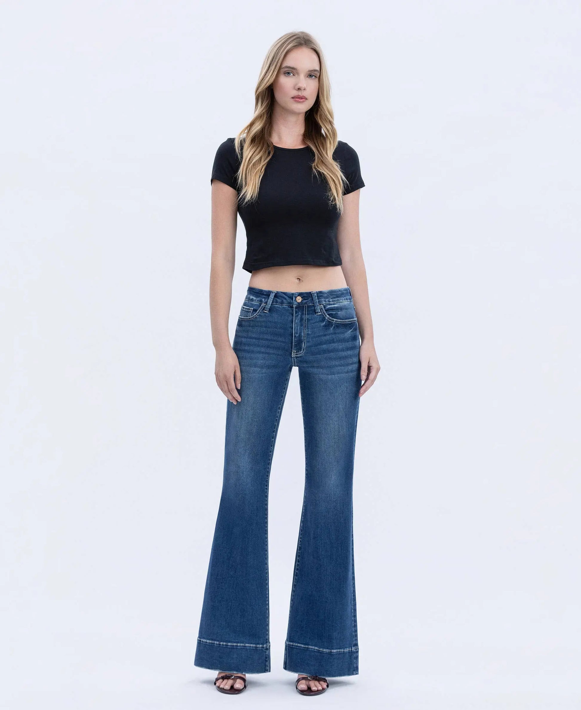 HIGH RISE SEAMLESS WB TROUSER HEM EASY FLARE JEANS T6882 VERVET by FLYING MONKEY