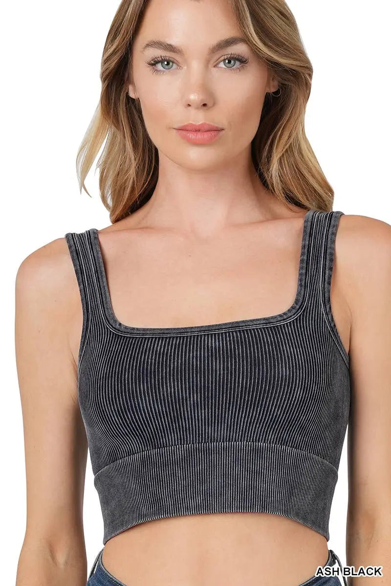 Washed Rib Square neck Crop Tank - Branded By Barta
