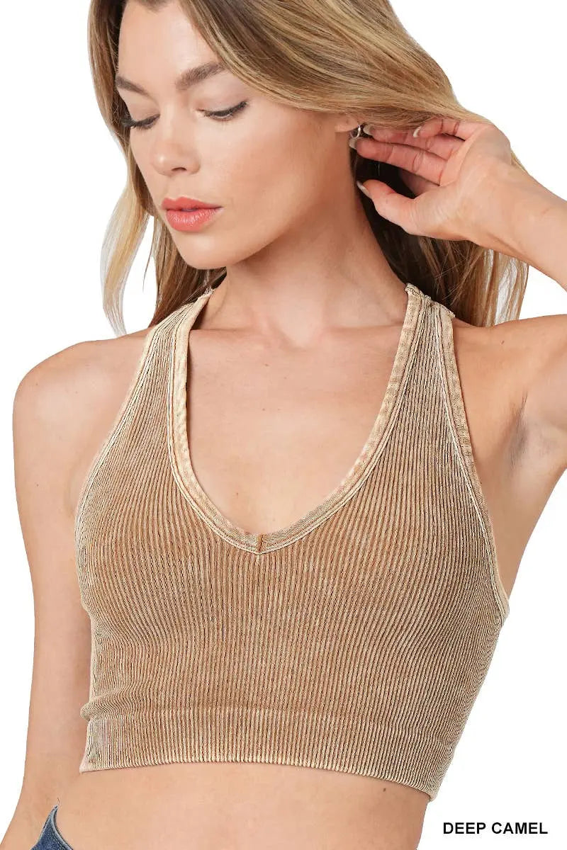 Washed rib Seamless Racerback Bra - Branded By Barta