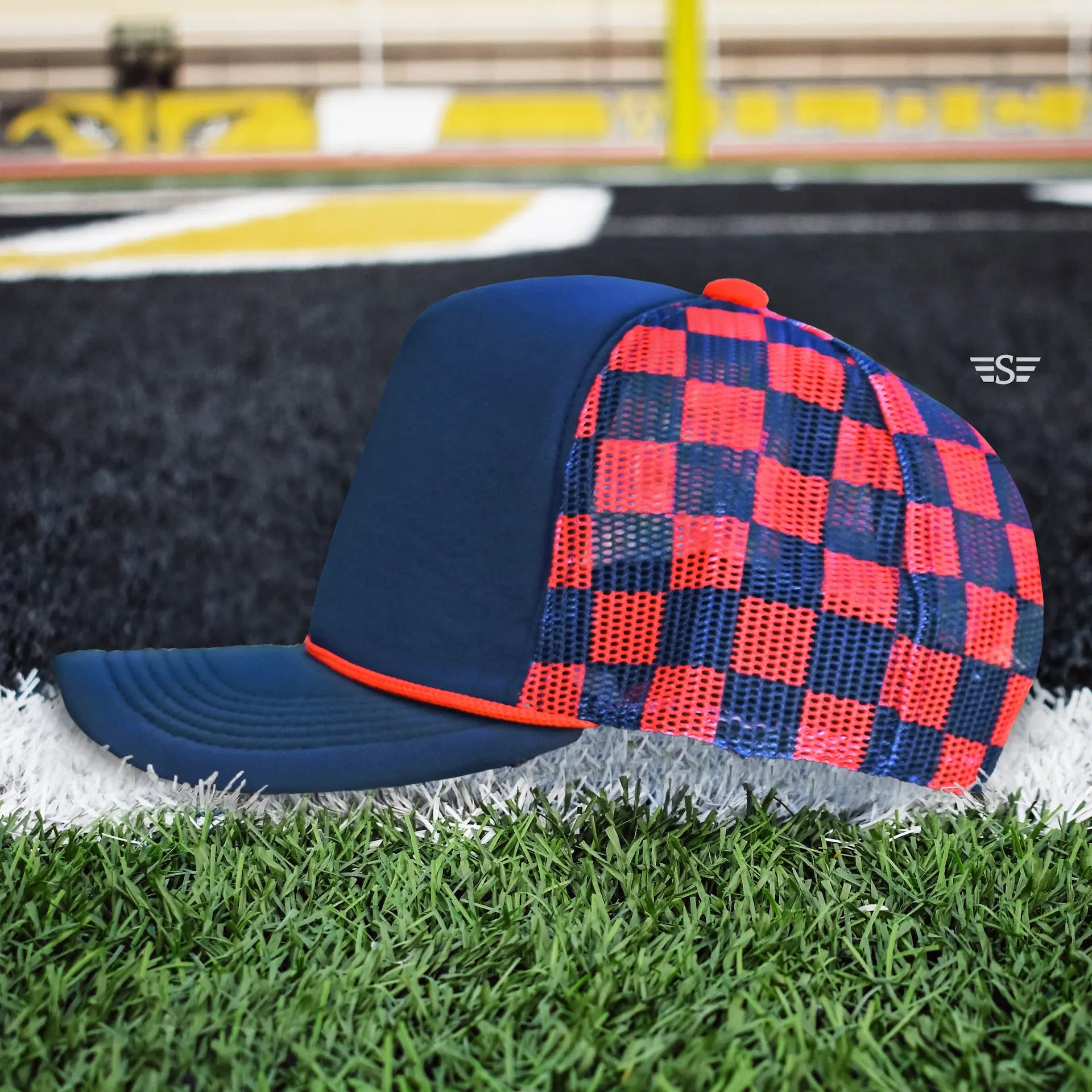 Checkered Mesh Back Foam Trucker Cap Flying S Company