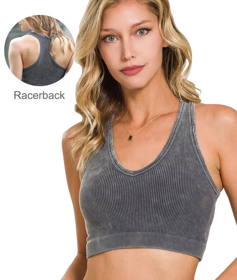 Washed rib Seamless Racerback Bra - Branded By Barta