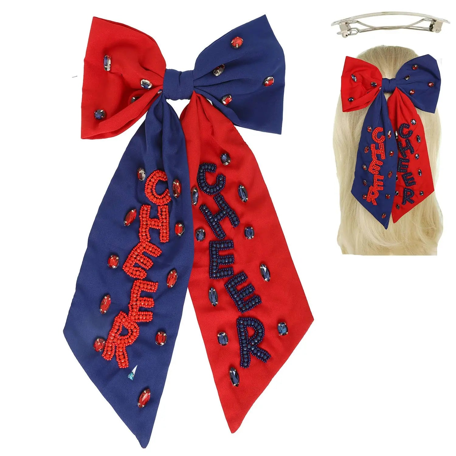 Game Day Cheer Embroidered Bow Barrette Hair Clip SP Sophia Collection