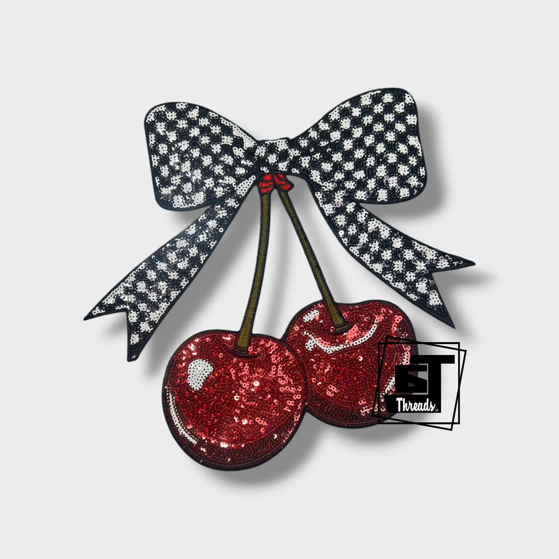 Checkered Bow Cherries....Patches Only 6j Threads LLC