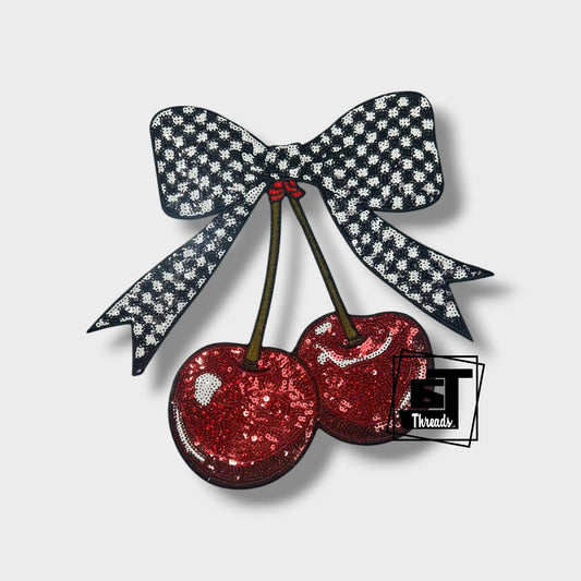 Checkered Bow Cherries....Patches Only 6j Threads LLC