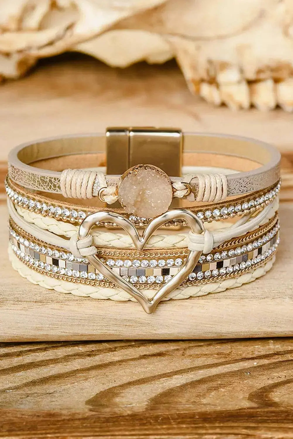 Bohemian Heart Rhinestone Magnetic Buckle Bracelet - Branded By Barta