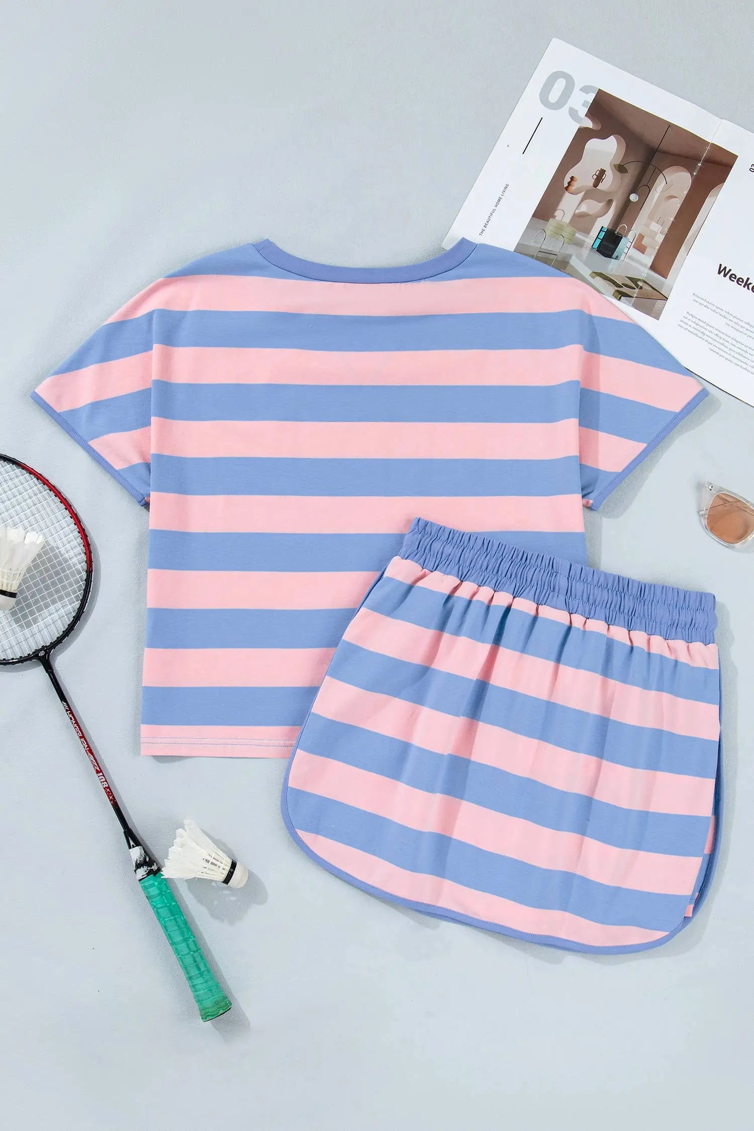LAS Stripe Dolman Tee Drawstring Skort 2pcs Set (S-2XL) LA Society