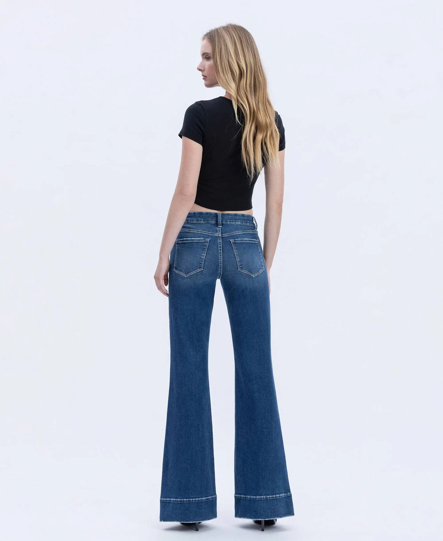 HIGH RISE SEAMLESS WB TROUSER HEM EASY FLARE JEANS T6882 VERVET by FLYING MONKEY