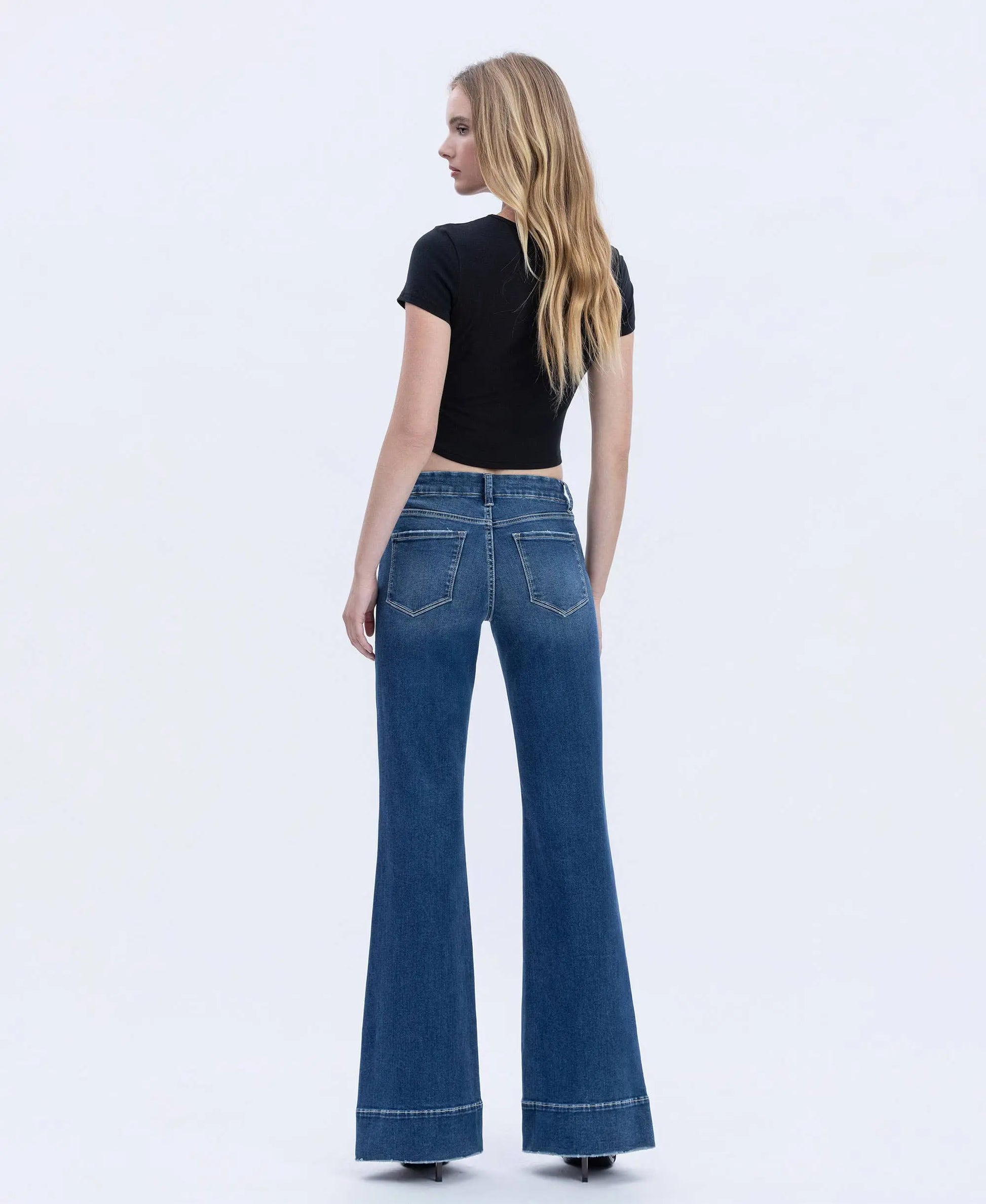HIGH RISE SEAMLESS WB TROUSER HEM EASY FLARE JEANS T6882 VERVET by FLYING MONKEY