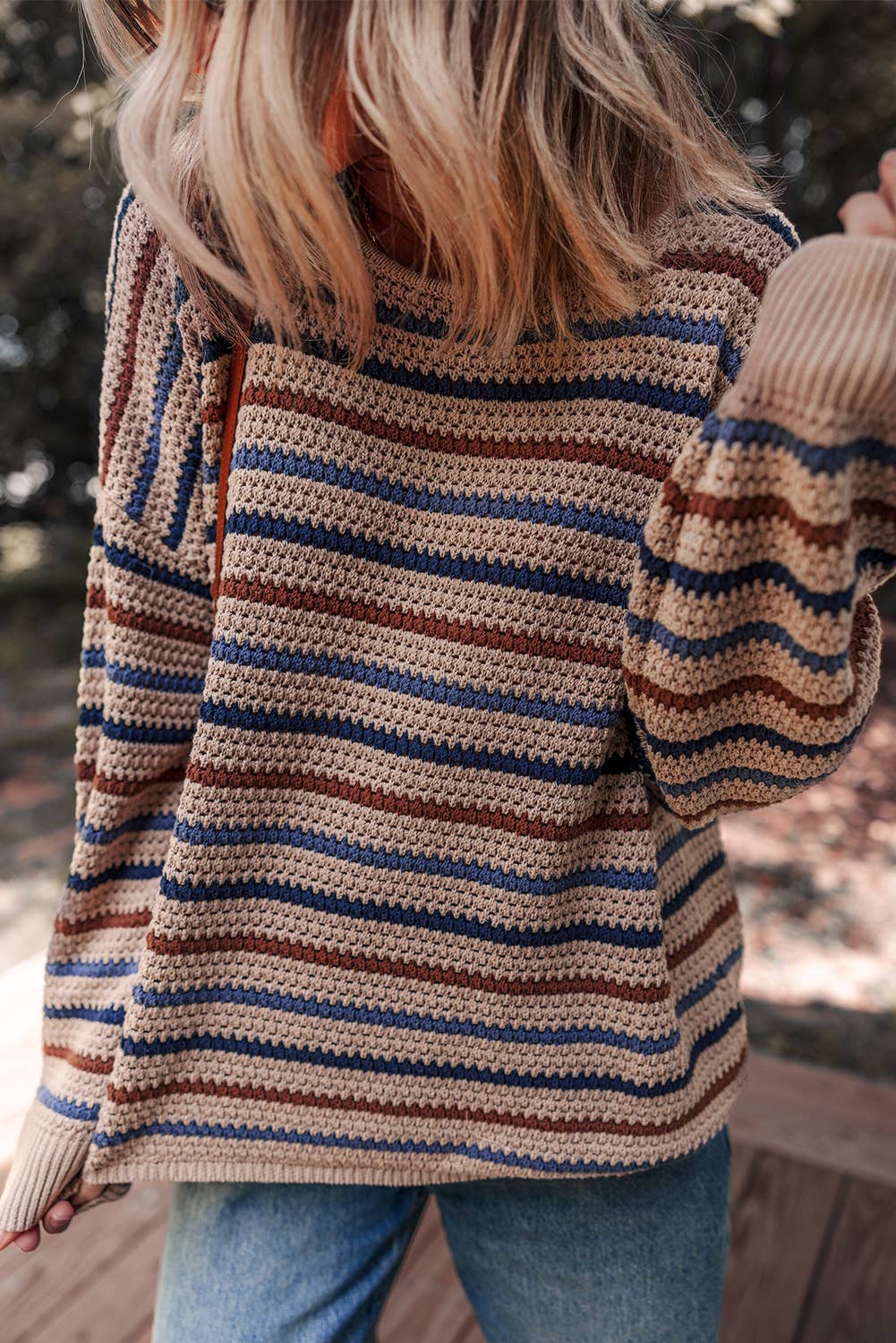 LDC Striped Knitted Drop Shoulder Crew Neck Sweater Little Daisy Closet