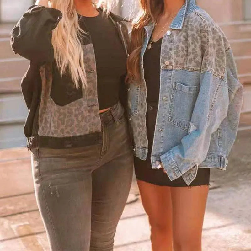 Leopard Print Patchwork Denim Jacket - Branded By Barta