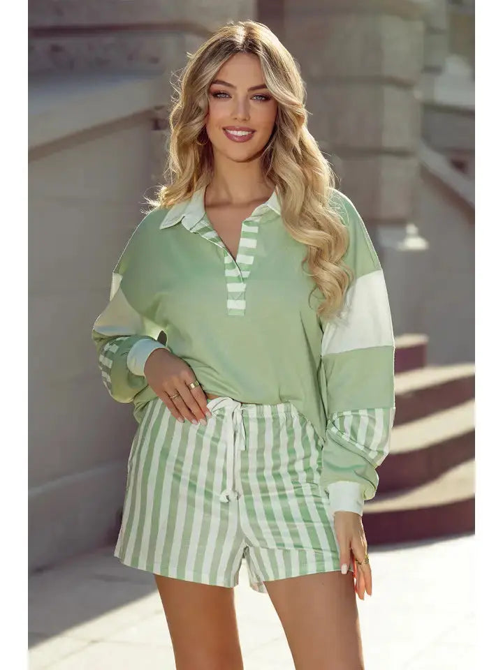 Striped Colorblock Patchwork Sweatshirt & Shorts Set BBB Powered By ODS