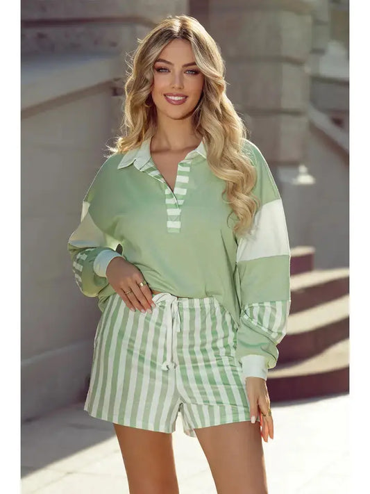 Striped Colorblock Patchwork Sweatshirt & Shorts Set BBB Powered By ODS