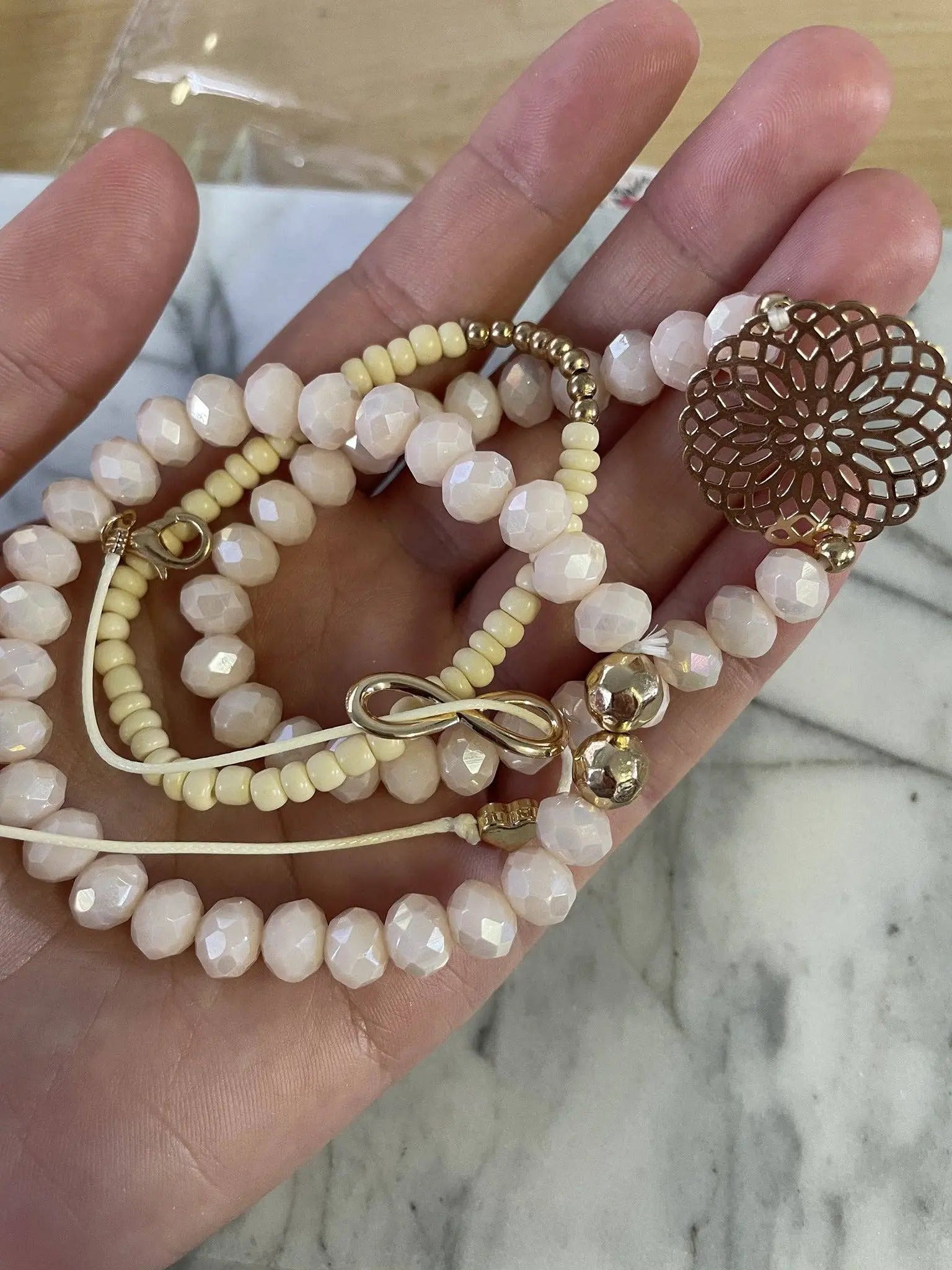Pink, White + Rose Gold Stretchy Bracelets Kate Tuesday Jewelry