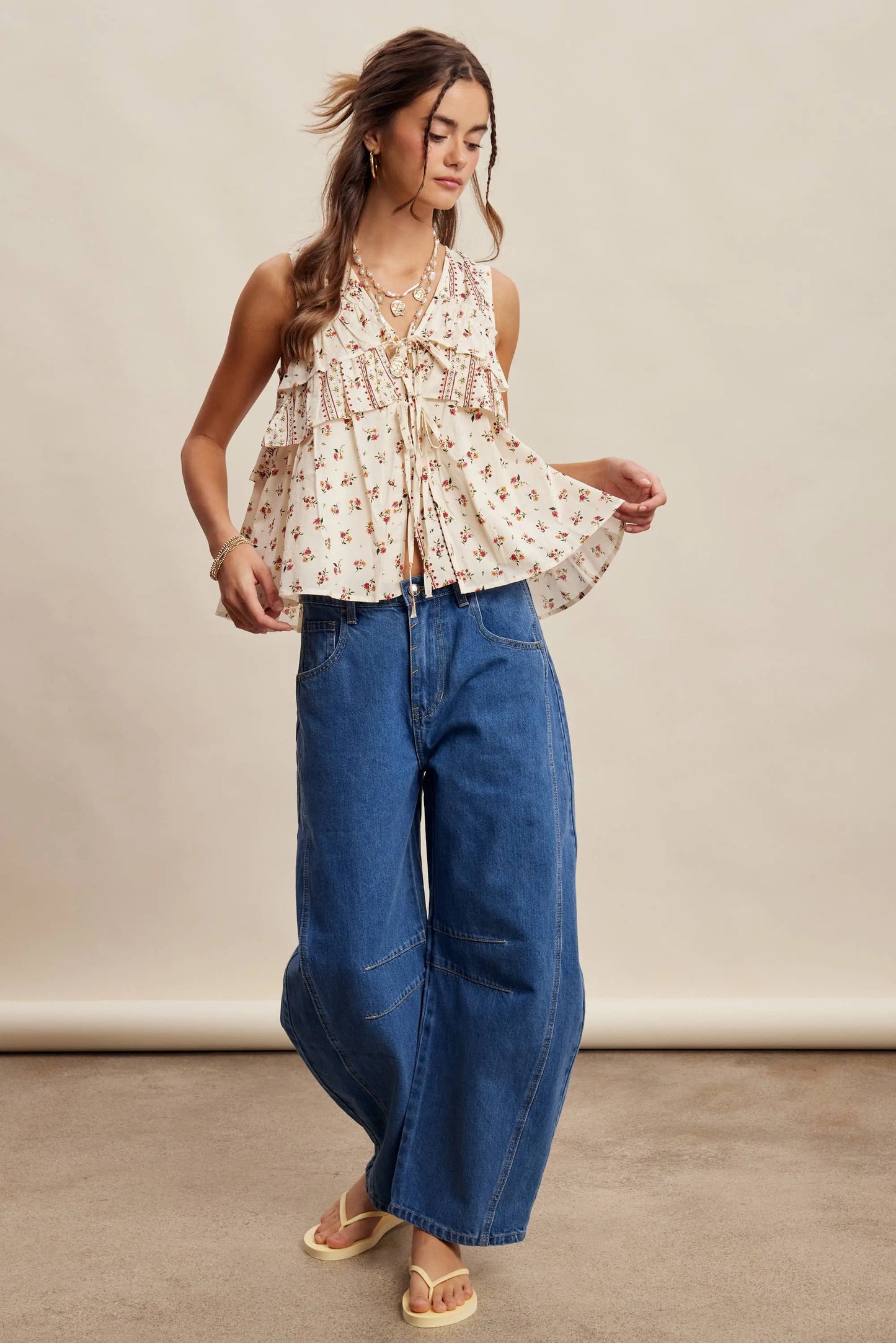 Floral Tiered Ruffle Tie-Front Top LT1465 Listicle
