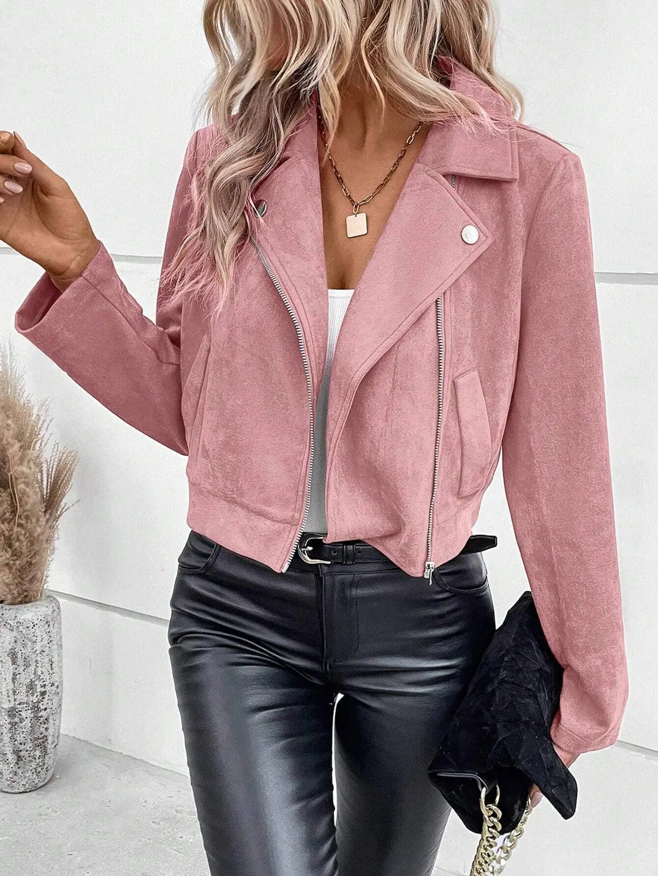 Suede zipper fashionable short jacket Lily Clothing