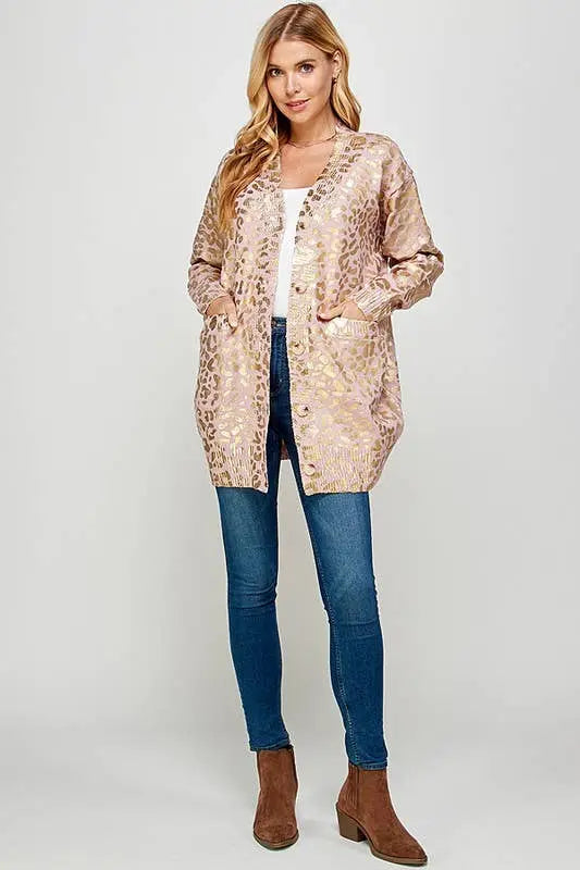 Golden Foil Animal Print Women's Cardigan Twentyten