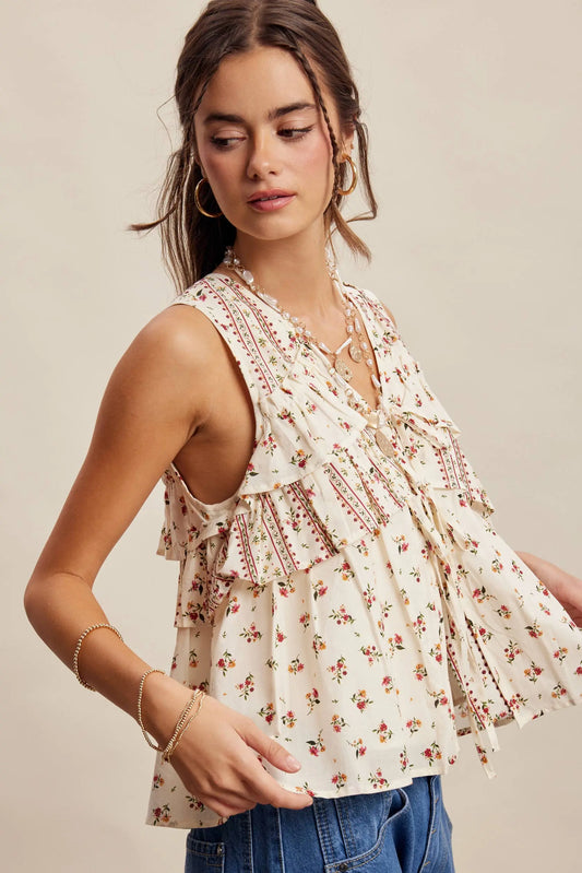 Floral Tiered Ruffle Tie-Front Top LT1465 Listicle