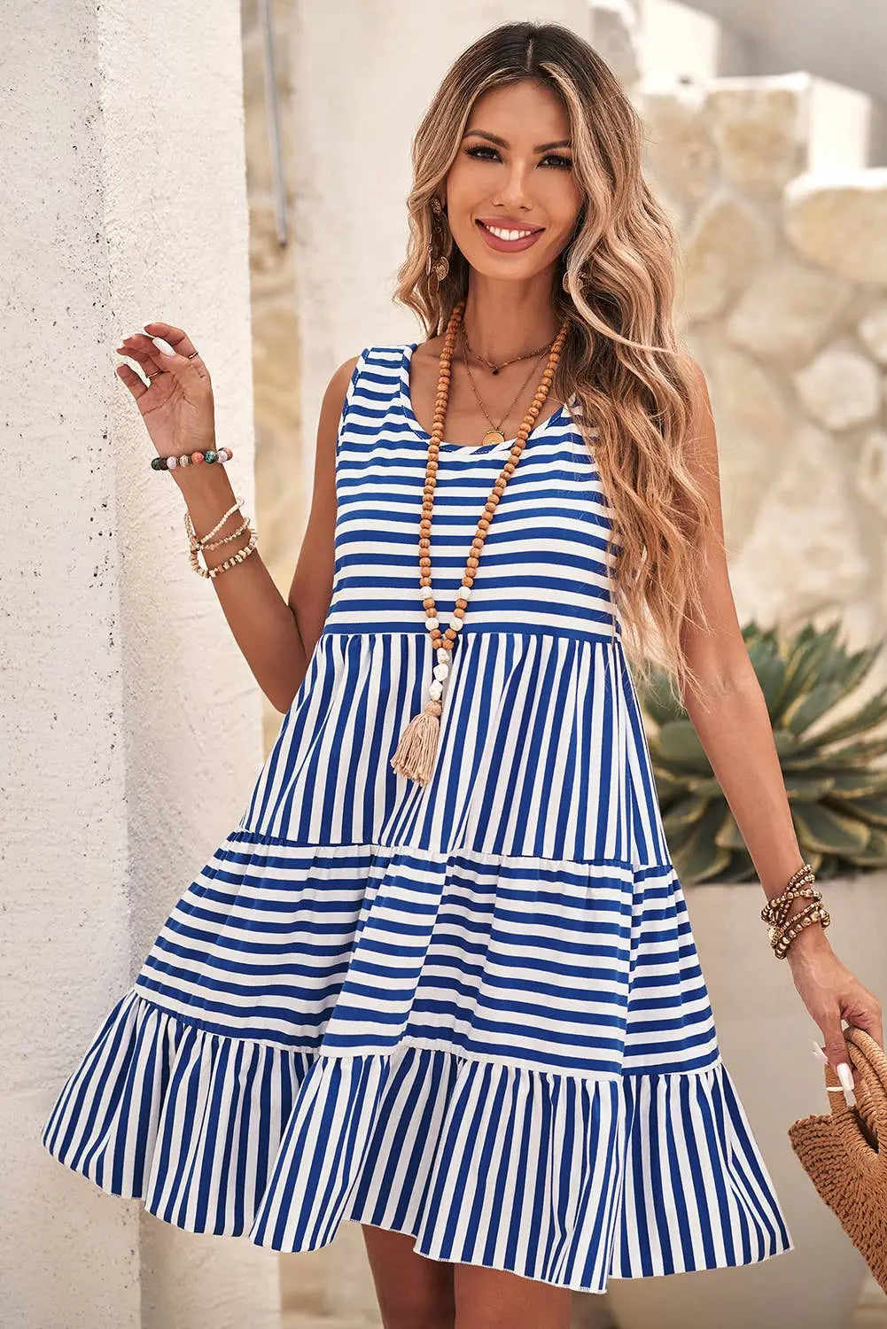 LDC Stripe U Neck Sleeveless Loose Fit Mini Dress Little Daisy Closet