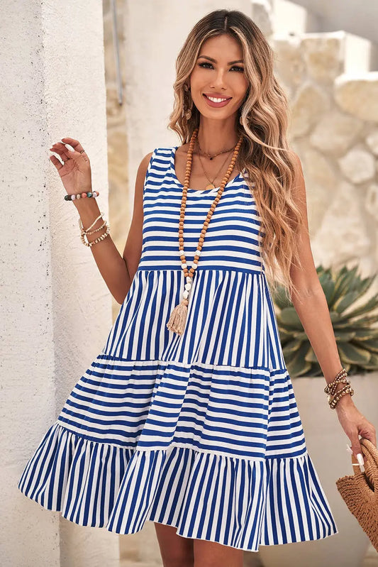 LDC Stripe U Neck Sleeveless Loose Fit Mini Dress Little Daisy Closet