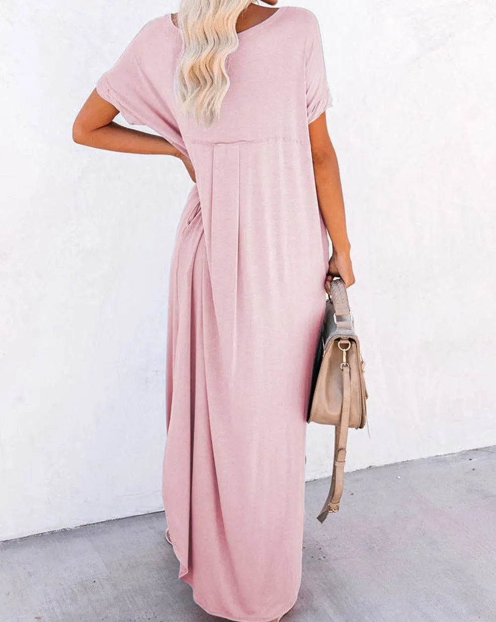 Pocketed V-Neck T-Shirt Maxi Dress - Branded By Barta