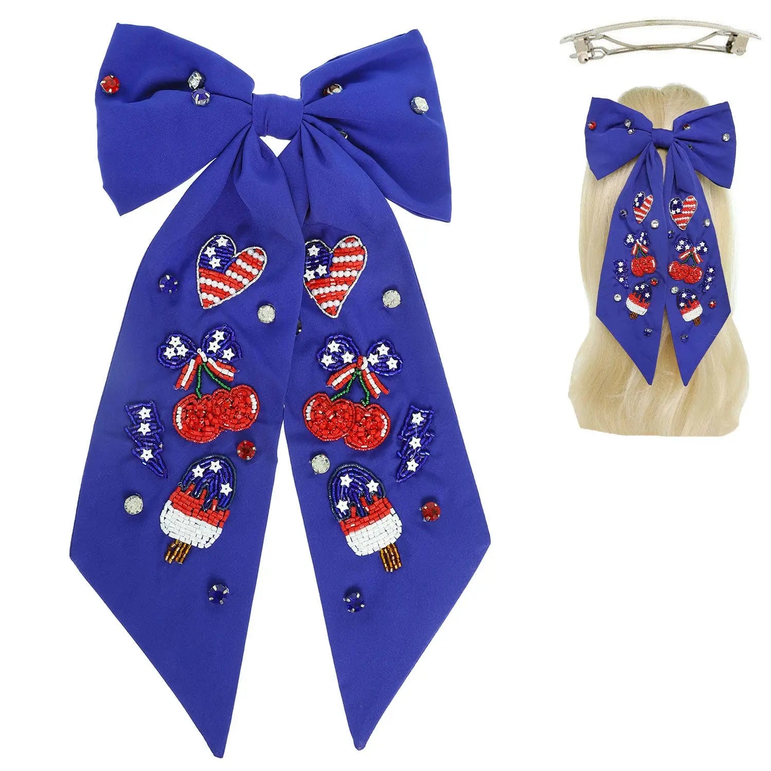 American Celebration Theme Crystal Bead Star Sequin Barrette SP Sophia Collection