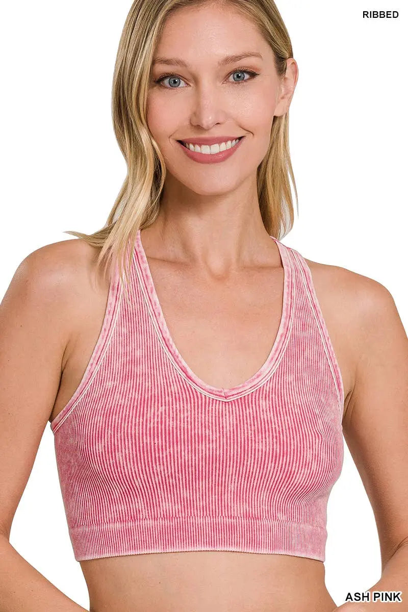 Washed rib Seamless Racerback Bra - Branded By Barta