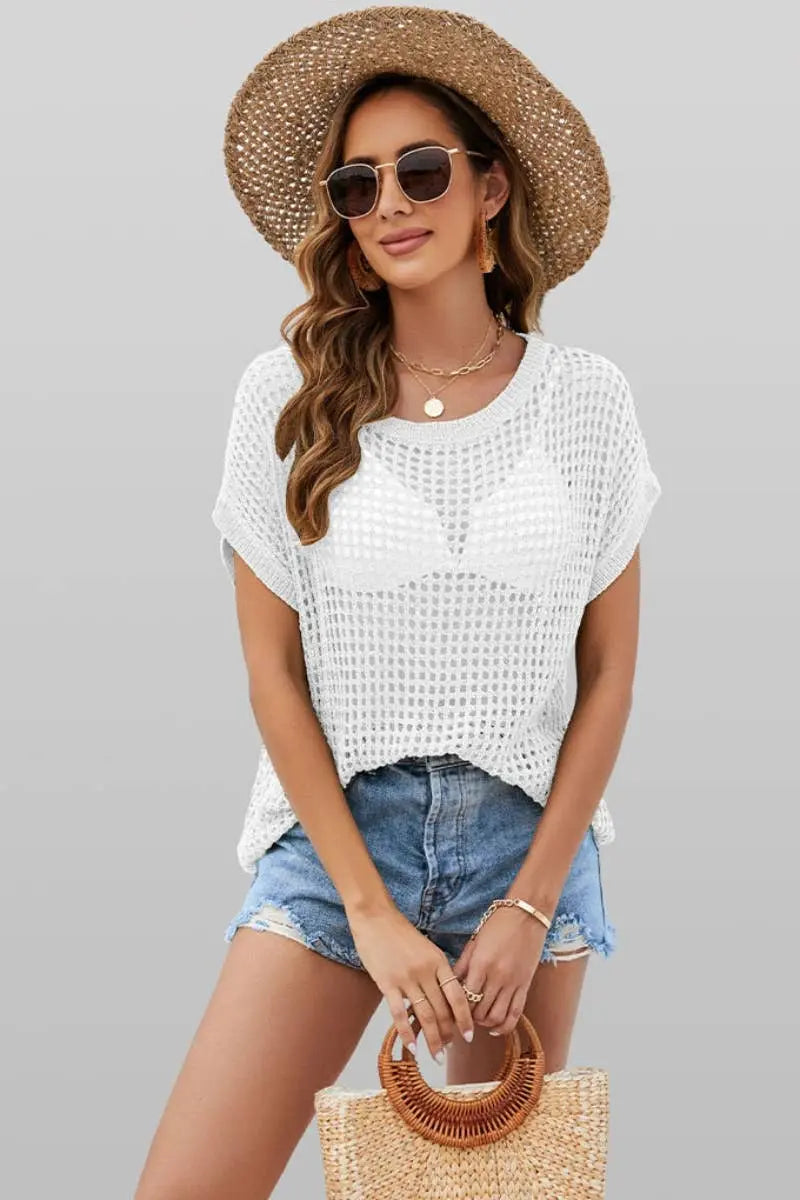 BEACH SEXY KNIT CUT-OUT BATSLEEVE TOP - Branded By Barta