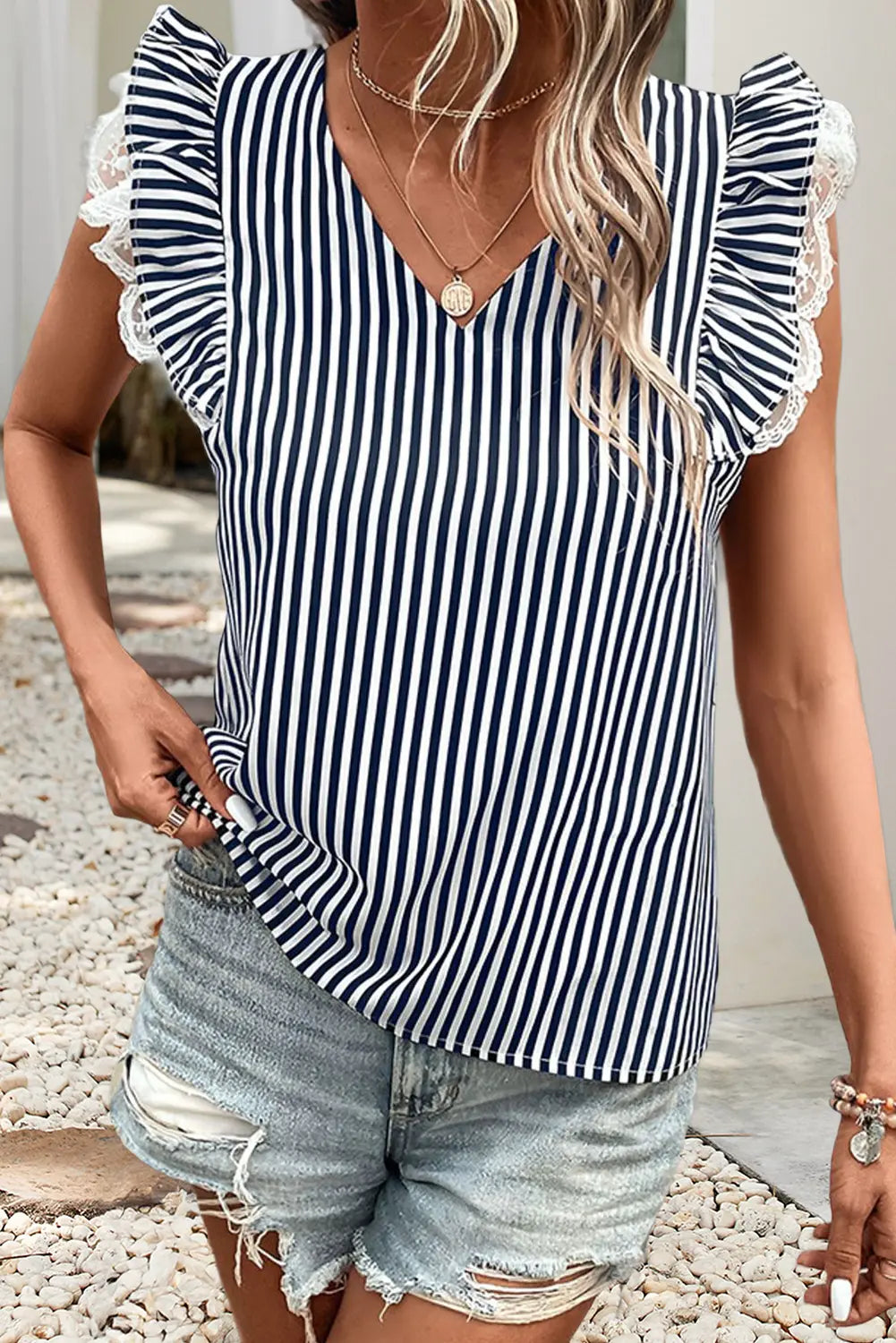 LDC  Spring 2026 Stripe Ruffle Sleeve top Little Daisy Closet