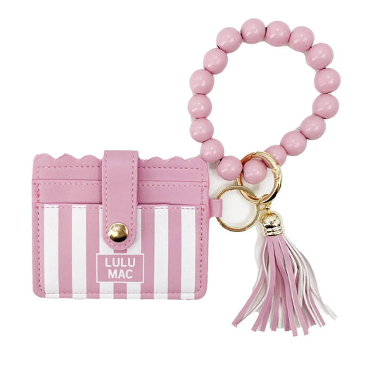 LM-7311 Beaded Wristlet ID Wallet Pink Stripe Darby Girlie Girl Originals