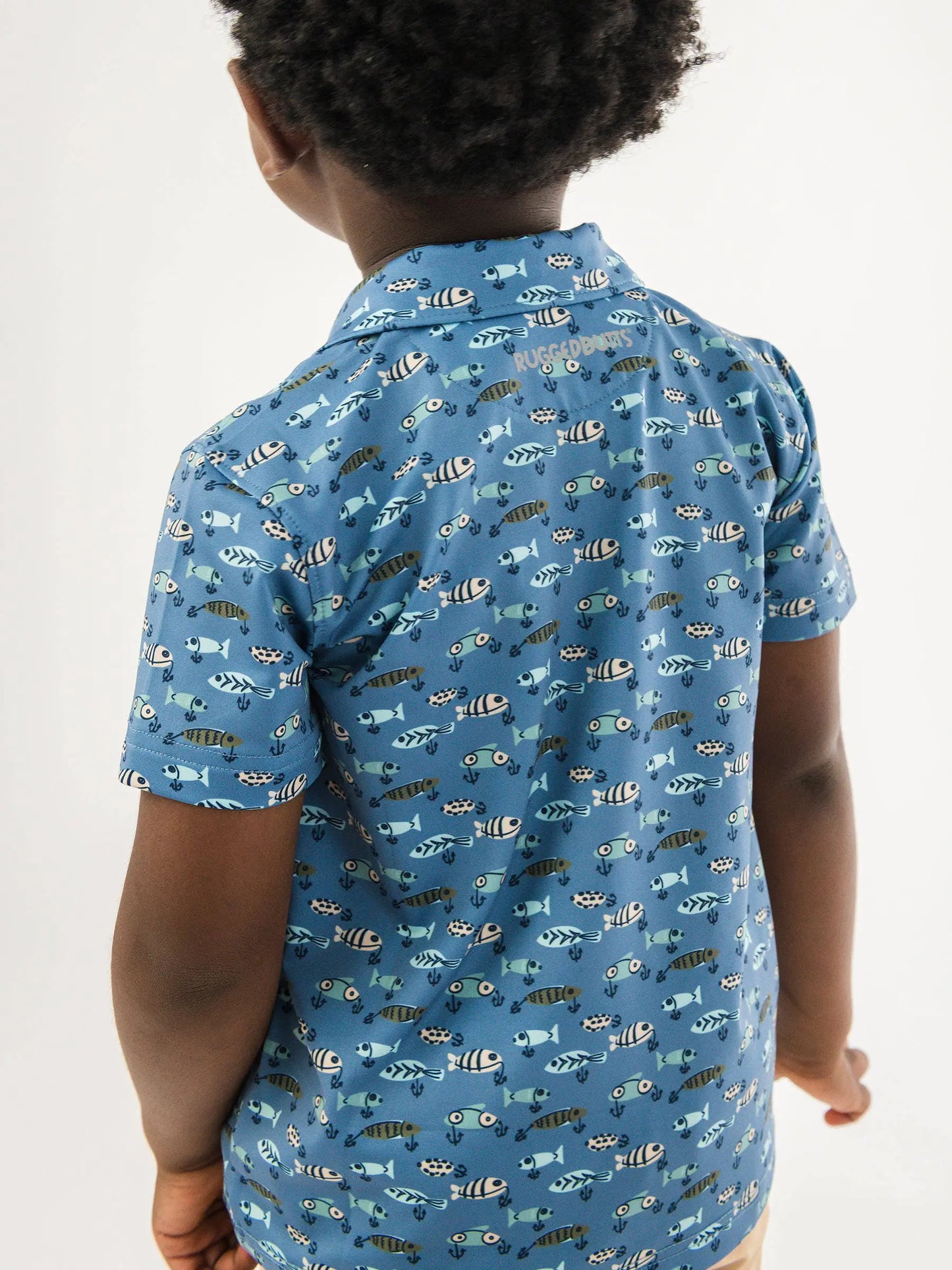 Boys Fish Bait Buddies Knit Short Sleeve Performance Polo RuffleButts + RuggedButts